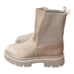 Schutz Billie Moccacino Faux Leather Platform Chelsea Boots Sz 8  Revolve Anthro